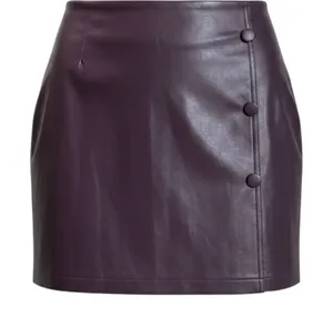 SheIn Plum Purple Faux Leather Mini‎ Skirt Small Button Detail Mod Retro Dark Romance thumbnail 1