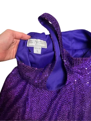 ✨💜 Jessica McClintock Gunne Sax‎ Purple Sequin Halter Gown Dress 3/4 ✨💜 thumbnail 6