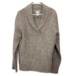 LL Bean Brown Marled Shawl Collar Wool Blend Pullover Sweater MEDIUM thumbnail 2