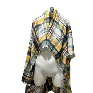 Blanket Scarf Women's Multicolor Plaid Square Scarf Winter Fashion thumbnail 5