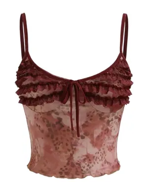 CIDER Mesh V-Neck Floral Lace Cami Top | Size XL thumbnail 1
