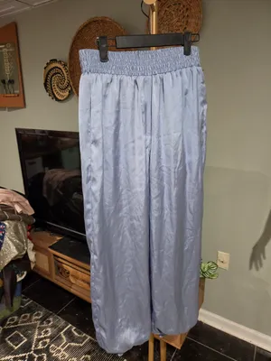 Zara Light Blue Satin Track Pants thumbnail 2