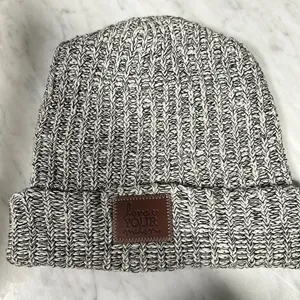 Love your melon 100% cotton beanie cuffed hat black and white knit! thumbnail 2