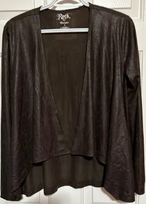 Rock 47th Wrangler Women's Brown Open Front Faux Suede Snake‎ Jacket Size S thumbnail 1