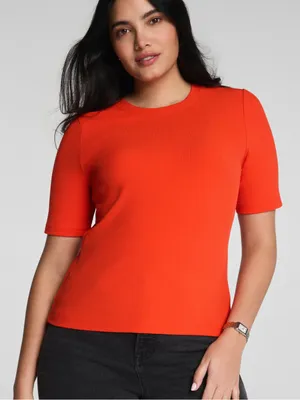 SPANX Ribbed Knit Crewneck Tee Sunset Coral XL thumbnail 1