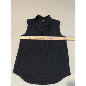 Ann Taylor Top Black Ruffle Neck Sleeveless Polka Dot Inlay Size XS thumbnail 4