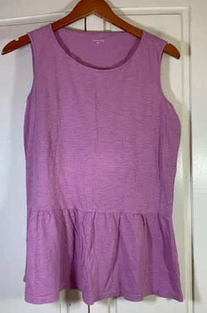 Garnet Hill Womens Purple Slub Cotton Peplum Sleeveless Tank Top Medium FLAW thumbnail 1