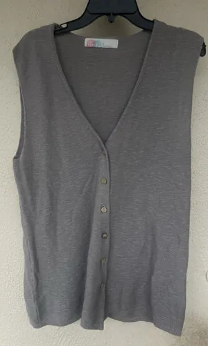 Free People Beach Button Down Knit Linen Blend Vest S Coastal Layer Boho Western Beach thumbnail 1