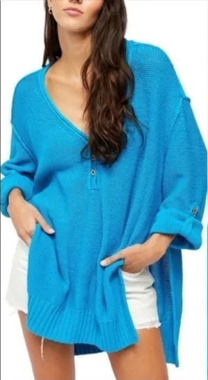 Free People Firefly‎ Tunic Sweater in Blue Size Small thumbnail 1