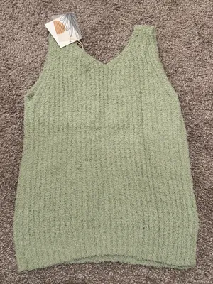 Cottagecore Sage Green Fuzzy Knit Tank Top Blu Pepper Cozy Life Size L NWT thumbnail 8