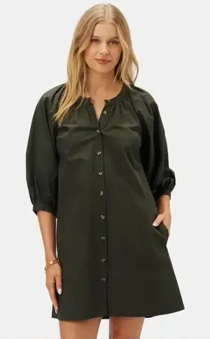 NWT Amour Vert Esther Organic Cotton‎ Poplin Dress Black Womens Size XS thumbnail 1