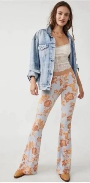 FREE PEOPLE‎ Make A Statement Floral Flared Bell Bottom Pants Paisley size Large thumbnail 1
