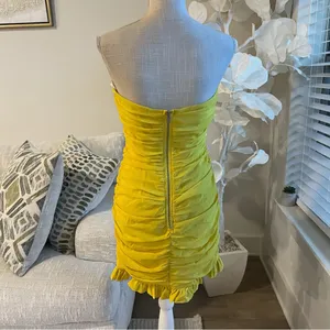 For Love And Lemons Strapless Ruched Yellow Mini Dress thumbnail 4