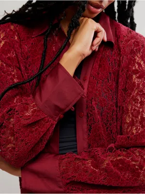 Free People Faith Button Down Shirt, Cabernet thumbnail 4