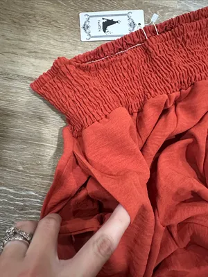 Womens Smocked Waist Wide-Leg Pants - burnt orange thumbnail 2