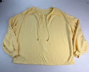 Aerie Always and Forever Butter Yellow Textured Tassel V-Neck Sweatshirt Large thumbnail 1
