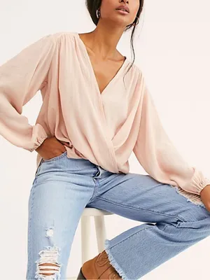 Free People Pink Check On It Wrap Top Size XS thumbnail 1