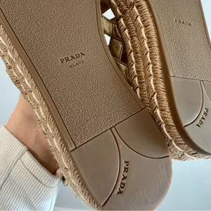 Prada Strappy Gold Leather Platform Espadrilles‎ Size 37.5 thumbnail 6