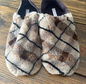 Cole Haan Brown Plaid Faux Fur Shearling Slippers thumbnail 1