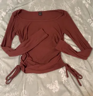 Burgundy long sleeve shirt shein thumbnail 1