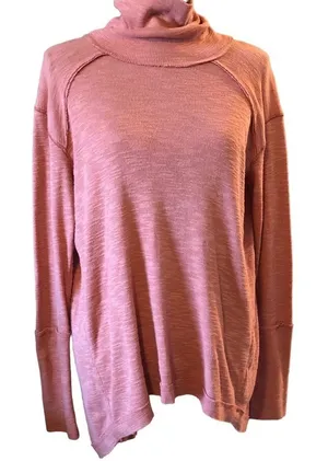 We The Free Split Back Turtleneck, Peach, Size M (oversized) thumbnail 1