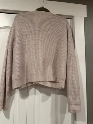 Velvet‎ by Graham & Spencer tan cream Cropped Waffle-Knit Cardigan med thumbnail 5