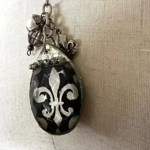 Fleur de lis teardrop pendant charm necklace thumbnail 3