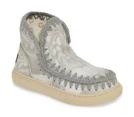 {MOU} Summer Eskimo Silver Gray Shearling-Trim Crochet Stitched Winter Boot thumbnail 1