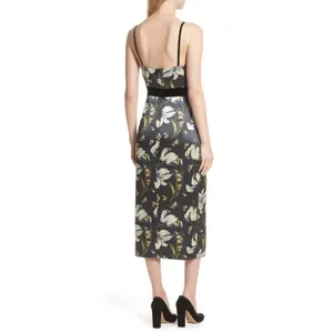 Cinq à Sept Leena Floral Print Midi Dress Size 10‎ 100% Silk with Velvet … thumbnail 2