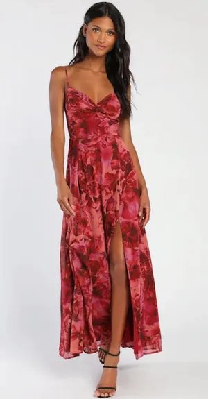 Burgundy Floral Dress thumbnail 1