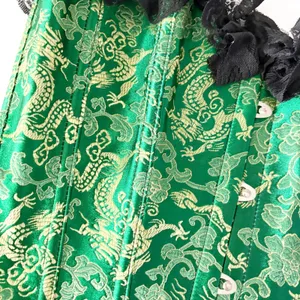 Womens Green Dragon Brocade Lace Trim Gothic Victorian Ren Faire Corset Size M thumbnail 4