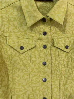 Peck & Peck Chartreuse Green Patterned Trucker Jacket Sz M Stretch Feminine thumbnail 4