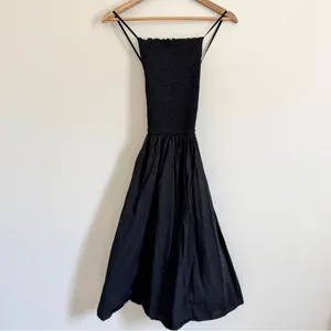 J. Crew Friday Cotton Poplin Dress Size Large Petite smocked Black thumbnail 2