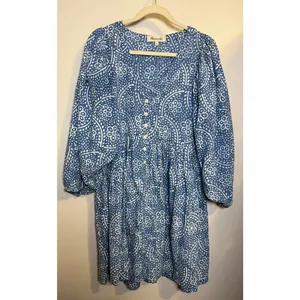 Madewell Bubble-Sleeve Button Front Mini Dress in Indigo Paisley Sz. M thumbnail 4