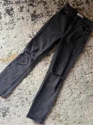 Abercrombie & Fitch Black High-Rise Distressed Straight Jeans thumbnail 4