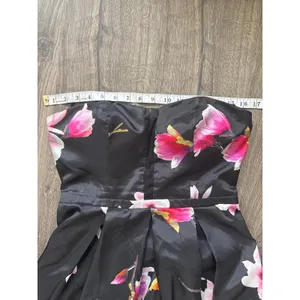 Sequin‎ Hearts Womens Strapless Floral Satin Ballgown Black Pink Size 9 thumbnail 7