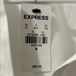 Express White Puff Sleeve Button Down Top with Notched Collar thumbnail 2