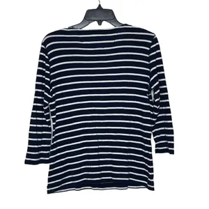 LRL Lauren Jeans Co. Striped Henley‎ Top Women Medium 3/4 Sleeve Front Button thumbnail 9