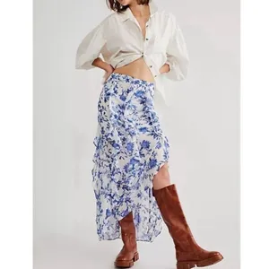 Free People Maxi skirt floral fall style flowy ruffle‎ boho Y2K size 12 thumbnail 2