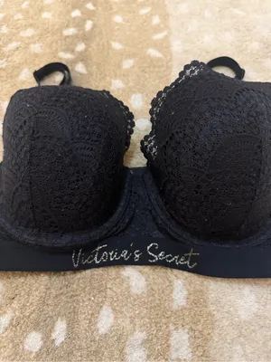 Victoria’s Secret Lightly Lined Demi Bra Black Lace Logo Band 34DD thumbnail 4