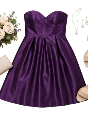 Bill Levkoff Purple Satin Strapless Sweetheart Dress Size 10 Formal Wedding EUC thumbnail 1