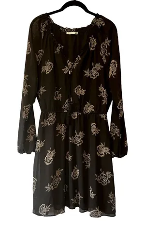 Maurices Black V-Neck Floral Long Sleeve Dress Size Medium Moody Whimsigoth thumbnail 1