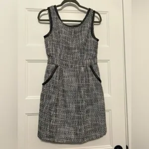 Anthropologie Tulle Black White Tweed Dress Size Medium Sleeveless Zip Pocket thumbnail 3