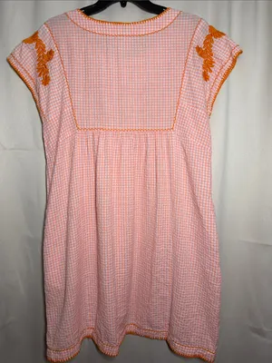 Sister Mary Veronica Pink Orange Checker Gingham Embroidered Floral Mini Dress S thumbnail 2