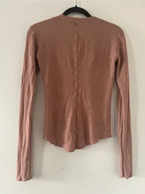 Intimately FP Brown Waffle Knit Button Front Top Small Henley Cardigan Rustic thumbnail 7