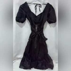 Lulus Celebratory Moment Black Surplice Puff Sleeve Midi Dress thumbnail 5
