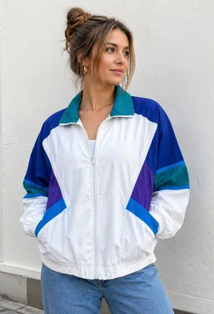 Vintage Jantzen Classics VTG 80s Retro Colorblock Windbreaker Track Jacket Small thumbnail 1