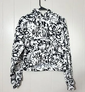 No Comment Hoodie Lightweight Cropped White/Black Size L EUC thumbnail 1