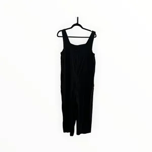 Halston Black Linen Blend Wide Leg Jumpsuit Square Neck Pockets 10 thumbnail 6