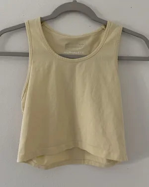 Alphalete LifeStyle Fit Cropped Yellow Cotton Racerback Tank Top size medium thumbnail 1
